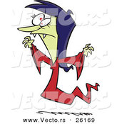 Vector of a Creepy Halloween Cartoon Vampiress Flying Forward with Arms and Fangs out by Toonaday