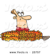 Vector of a Crying Cartoon Man in a Pile of Autumn Leaves by Toonaday