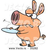 Vector of a Crying Cartoon Pig with an Empty Plate by Toonaday