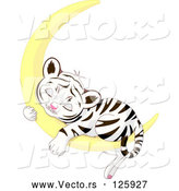 Vector of a Cute Cartoon Baby Tiger Sleeping on a Crescent Moon by Pushkin