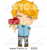 Vector of a Cute Caucasian Valentine Boy Giving a Red Flower by BNP Design Studio