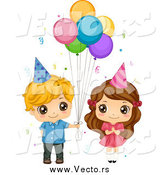 Vector of a Cute White Birthday Boy Giving Balloons to a Girl by BNP Design Studio