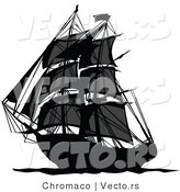 Vector of a Dark Pirate Ship Sailing Ocean Waters by Chromaco