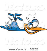 Vector of a Dazed Cartoon Blue Bird on the Ground by Toonaday