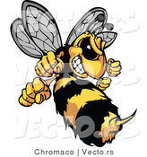 Vector of a Defensive Cartoon Hornet Mascot Prepared to Sting by Chromaco