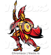 Vector of a Defensive Spartan Warrior Armed with a Spear and Protective Shield by Chromaco