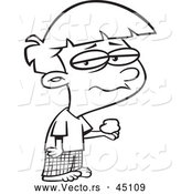 Vector of a Depressed Boy Holding Piece of Coal on Christmas - Outlined Version by Toonaday