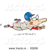 Vector of a Determined Cartoon Baseball Player Jumping Towards Home Base by Toonaday