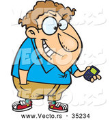 Vector of a Devious Cartoon Nerd Boy Carrying a Handheld Gadget While Grinning by Toonaday