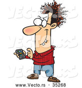 Vector of a Devious Cartoon Nerd Playing with a Handheld Gadget by Toonaday