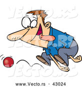 Vector of a Distracted Cartoon Man Fetching a Bouncy Red Ball by Toonaday