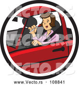 Vector of a Distracted Girl Applying Makeup While Driving Car by David Rey