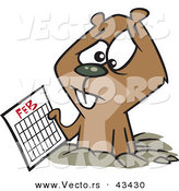 Vector of a Distressed Cartoon Groundhog Holding a February Calendar by Toonaday