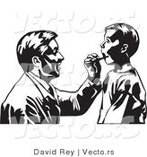Vector of a Doctor Checking Boy's Tonsils - Black and White by David Rey