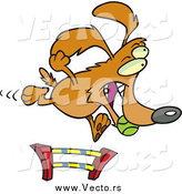 Vector of a Dog Leaping a Hurdle and Catching a Ball in an Agility Course by Toonaday