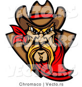 Vector of a Dominant Cartoon Cowboy Mascot Wearing Red Bandana While Staring with Intimidating Eyes by Chromaco