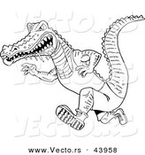 Vector of a Drooling Cartoon Alligator Running Fast - Coloring Page Outline by LaffToon