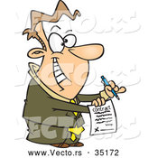 Vector of a Eager Cartoon Salesman Holding out a Contract and Pen While Grinning by Toonaday