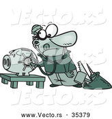 Vector of a Educated Cartoon Robber Unlocking a High Tech Piggy Bank Vault by Toonaday