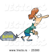 Vector of a Embarrassed Cartoon Woman with Heavy Baggage by Toonaday