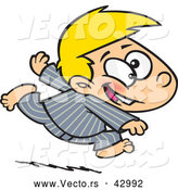 Vector of a Excited Cartoon Boy Running Rast in His Pajamas by Toonaday