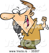 Vector of a Excited Cartoon Man Getting Great News over a Home Phone by Toonaday