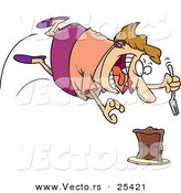 Vector of a Excited Cartoon Woman Diving Towards a Chocolate Cake with a Fork by Toonaday
