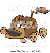 Vector of a Exhausted Cartoon Lion Laying on Ground with Legs and Tongue out by Toonaday