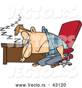 Vector of a Exhausted Cartoon Man Sleeping at His Office Desk by Toonaday