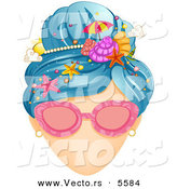 Vector of a Faceless Girl's Hair Decorated Beach Style with Shells, Starfish, an Umbrella, and Sun by BNP Design Studio
