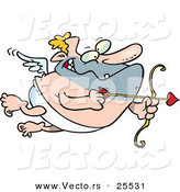 Vector of a Fat Cartoon Cupid Man Flying with Love Heart Arrow Aimed with Bow by Toonaday
