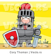 Vector of a Fatigued Knight Sweating in Armor While Holding Heavy Sword and Shield by Cory Thoman