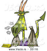 Vector of a Female Cartoon Dragon Standing Behind a Desk with a 'GROVEL!' Name Plate by Toonaday