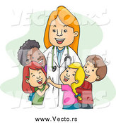 Vector of a Female Happy Pediatrician Doctor Hugging Her Patients by BNP Design Studio