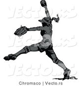 Vector of a Female Softball Player Pitching a Ball - Grayscale by Chromaco