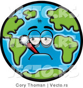 Vector of a Feverish Cartoon Earth with Thermometer in Mouth by Cory Thoman