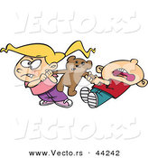 Vector of a Fighting Cartoon Boy and Girl Pulling on a Teddy Bear by Toonaday
