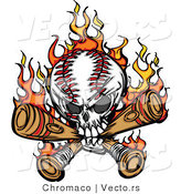 Vector of a Flaming Baseball Skull Chewing on Bats by Chromaco