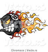 Vector of a Flaming Competitive Cartoon Billiards Eight Ball Mascot Speeding While Gritting Teeth by Chromaco