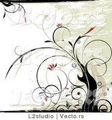 Vector of a Floral Grunge Background with Black Vines and Red Flowers by L2studio