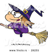 Vector of a Flying Cartoon Girl Witch During Halloween by Toonaday