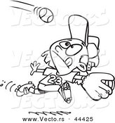 Vector of a Focused Cartoon Girl Running to Catch a Baseball - Coloring Page Outline by Toonaday