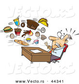 Vector of a Food Flying Towards Shocked Cartoon Businessman Sitting Behind His Office Desk by Toonaday