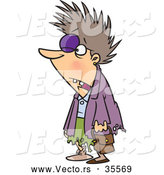 Vector of a Frazzled Cartoon Woman with a Black Eye, Torn Clothing, and Missing Teeth by Toonaday