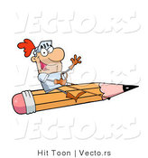 Vector of a Freelance Knight Flying on a Giant Pencil by Hit Toon