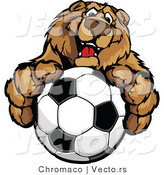 Vector of a Friendly Cartoon Bear Mascot Gripping Soccer Ball with Paws by Chromaco