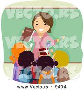 Vector of a Friendly Cartoon Female School Teacher Being Greeting with Gifts from Her Happy Students by BNP Design Studio