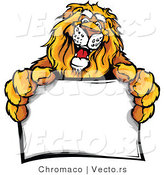 Vector of a Friendly Cartoon Lion Mascot Holding a Blank Sign by Chromaco