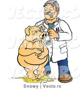 Vector of a Friendly Doctor Helping Sick Pig Vomiting by Snowy