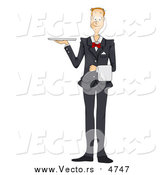 Vector of a Friendly Waiter Holding a Platter Tray by BNP Design Studio
